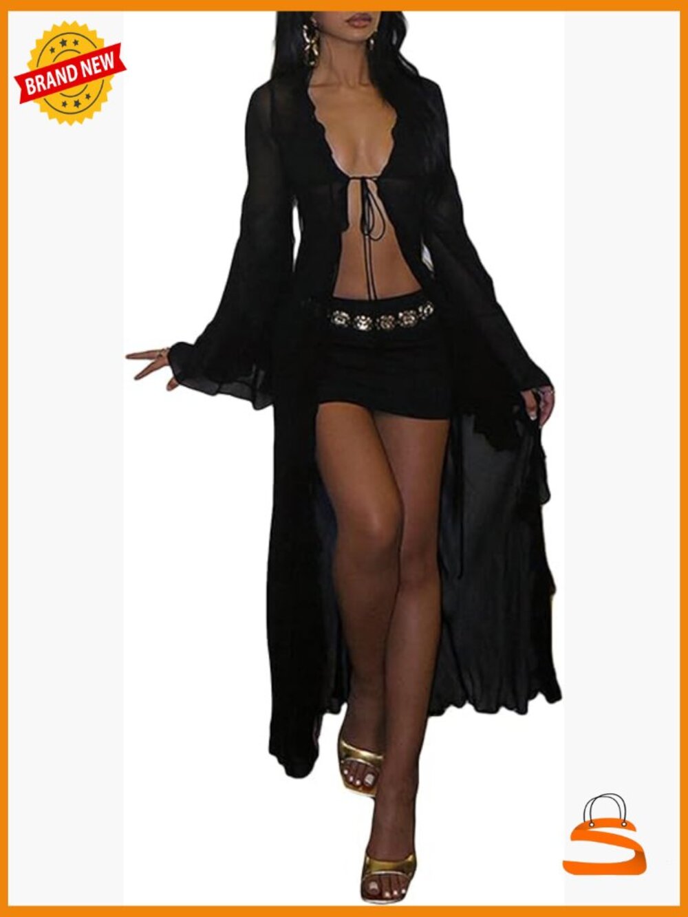 Sheer Mesh Long Flowy Kimono Cardigan Duster Robe Beach Cover Up